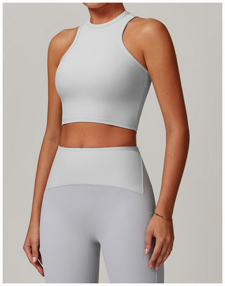 High-Neck Padded Ribbed Sports Crop Top