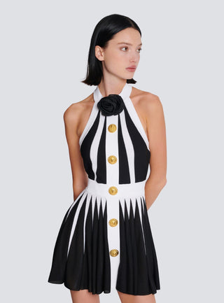 Monochrome Blossom Halter Flower Mini Dress