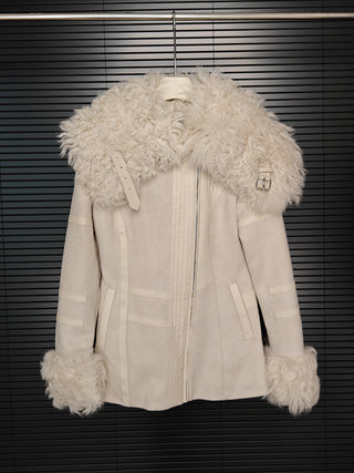 Shearling Trim Suede Jacket