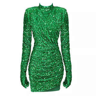 Long Sleeve High Neck Sequin Mini Dress