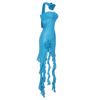 Sky Breeze Strapless  Flower Mesh Mini Dress