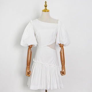 Puff Pleat Shoulder Detail Mini Dress