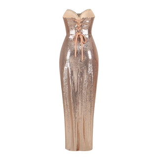 Stella Sequin Strapless Side-Slit Long Dress