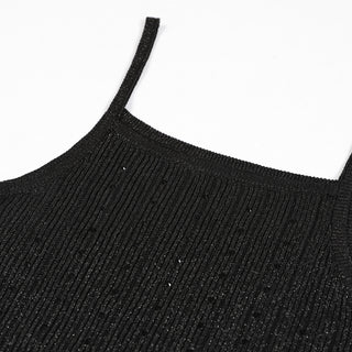 Black Glitter Ribbed Knit Two-Piece Set – Sleeveless Dress with Embellished Details and Long-Sleeve Cardigan