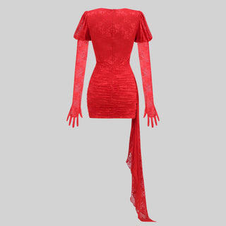 Elegant Lace Mini Dress with Long Sleeve Extension Gloves