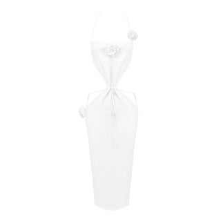 Halter Neck Flower Bandage Backless Long Dress