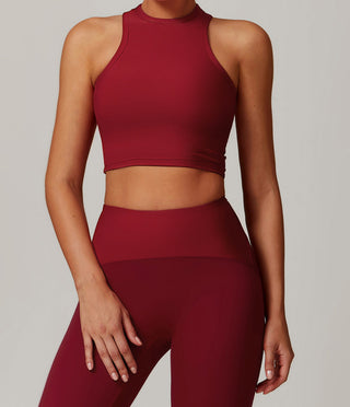 High-Neck Padded Ribbed Sports Crop Top