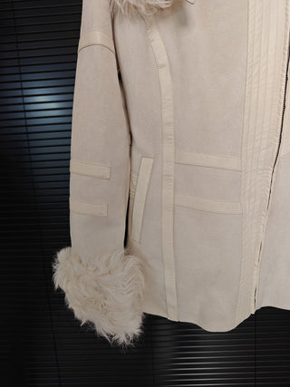 Shearling Trim Suede Jacket