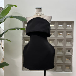 Crepe Strapless Sleeveless Mini Dress with Folded Bust Detail