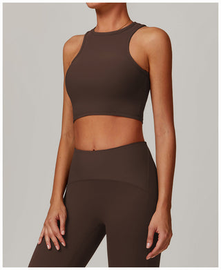 High-Neck Padded Ribbed Sports Crop Top