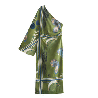 One-Shoulder Green Print Long  Dress