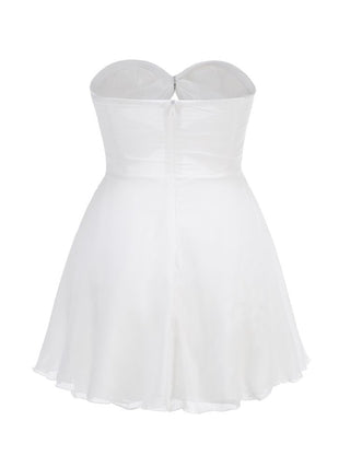 Elegant Ruched Sweetheart Strapless Mini Dress - Sunshine Yellow & Classic White