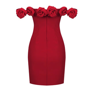 Ruby Blossom Flower Off-Shoulder Mini Dress