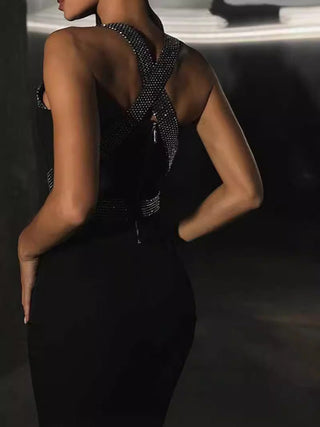 Diamond Cross Back Bandage Long Dress