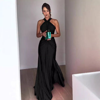 Elegant Cross Shoulder Backless Long Dress