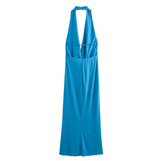 Pleated Halter Backless Long Dress