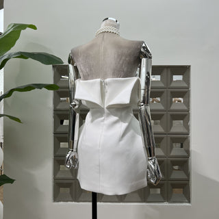 Crepe Strapless Sleeveless Mini Dress with Folded Bust Detail