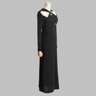 Gold Accent Cutout Long Sleeve Long Dress