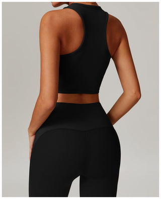 High-Neck Padded Ribbed Sports Crop Top