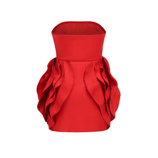 Scarlet Blossom Strapless Flower Mini Dress