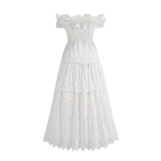 White Ruffle Off-Shoulder Long Dress