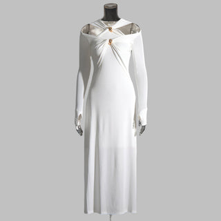 Gold Accent Cutout Long Sleeve Long Dress