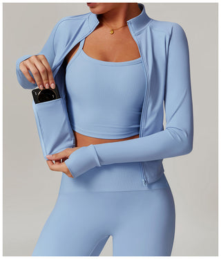High-Neck Zip-Up Sports Jacket with Thumbholes