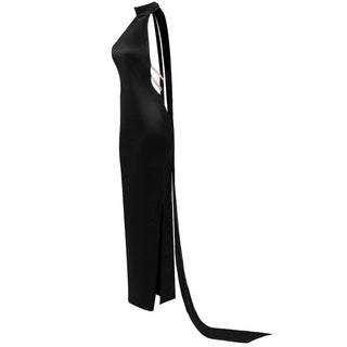 Pearl Elegance Halter Backless Long  Dress