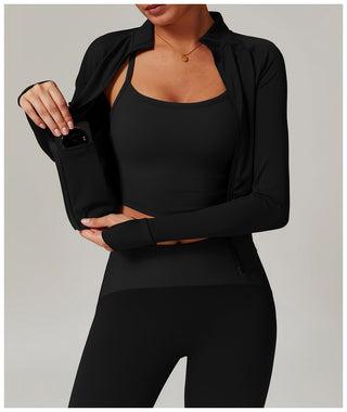 High-Neck Zip-Up Sports Jacket with Thumbholes