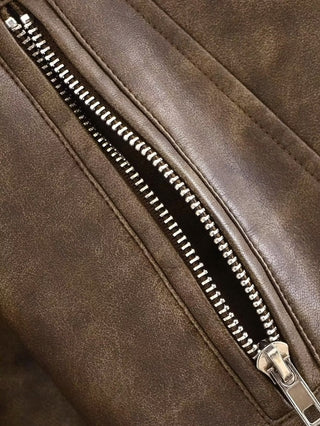 Retro Cropped Leather Jacket with Belt