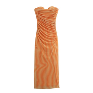Sleeveless Mesh Pleated Midi Dress