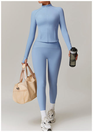 High-Neck Zip-Up Sports Jacket with Thumbholes