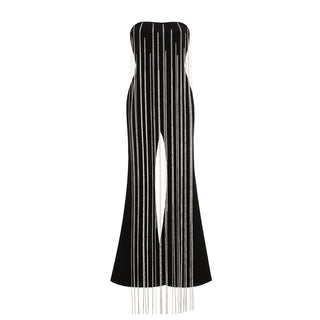 Luxe Black Chain Detail Strapless Jumpsuit