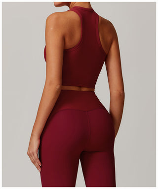 High-Neck Padded Ribbed Sports Crop Top