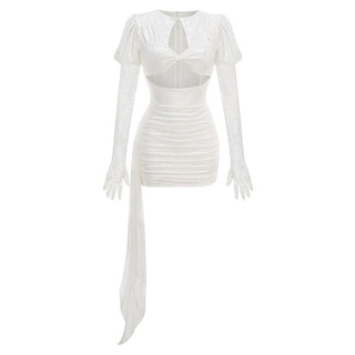 Elegant Lace Mini Dress with Long Sleeve Extension Gloves