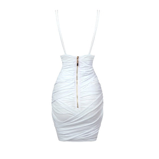V Neck Sleeveless Mesh Mini Dress