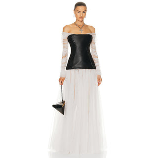Midnight Elegance Corset Mesh Long Dress