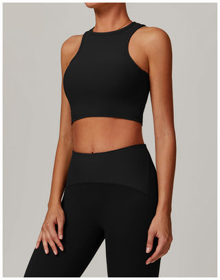 High-Neck Padded Ribbed Sports Crop Top