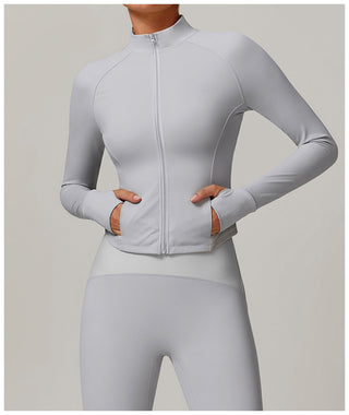 High-Neck Zip-Up Sports Jacket with Thumbholes