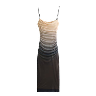 Marble Print Sleeveless Mesh Long Dress