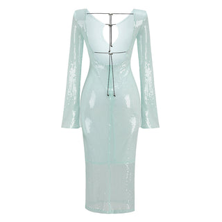 Star Night Backless Long Sleeve Sequin Long Dress