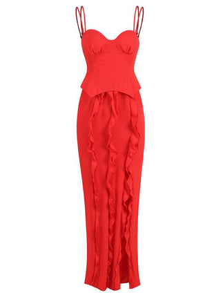 Scarlet Sleeveless Corset Ruffled Long Dress