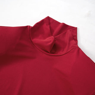 Elegant Red Long-Sleeve Evening Dress with Shoulder Pads and Ruched Hip Detail - Fishtail Maxi Gown