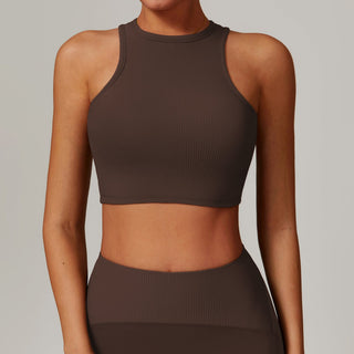 High-Neck Padded Ribbed Sports Crop Top