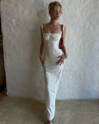 Embroidered Sleeveless Slim Long Dress