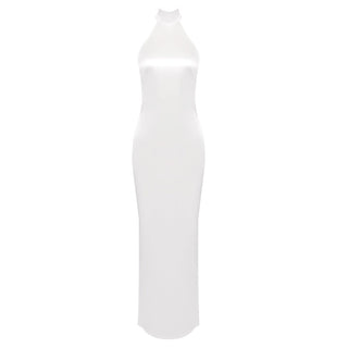 Pearl Elegance Halter Backless Long  Dress