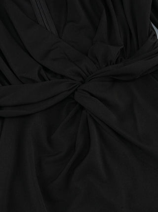 Elegant Black Long Sleeve Evening Long Dress with V-Neck and High Slit