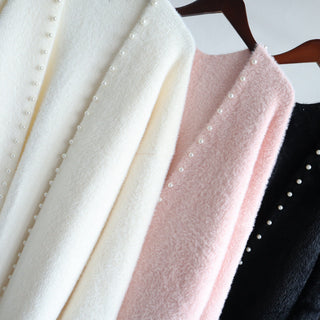 Elegant Pearl Trim Knitted Cardigan