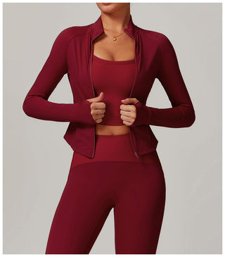 High-Neck Zip-Up Sports Jacket with Thumbholes