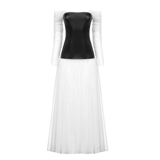 Midnight Elegance Corset Mesh Long Dress